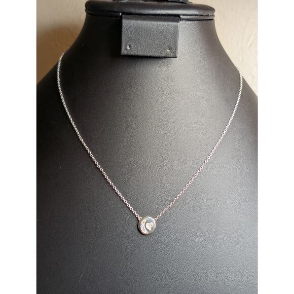 NWT Fine Silver Plated Heart Moon CZ Disc Chain Necklace - Picture 1 of 6